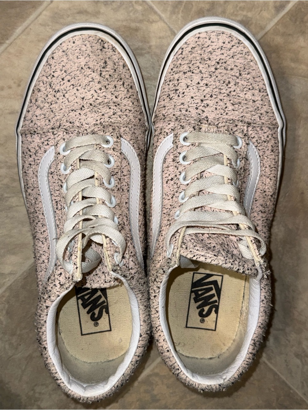 Vans Women's Low-Top Lace-Up Sneakers in Light Pink with White Stripe